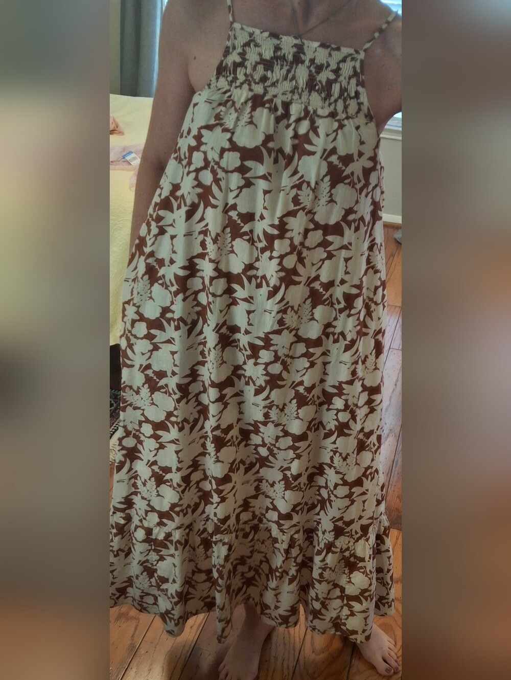 Floral Print Brown and Cream Maxi Dress